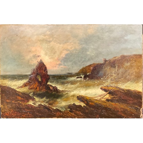 338 - English School (19th century)
Cornish Coast,
indistinctly signed and inscribed, oil on canvas, 51.5c... 