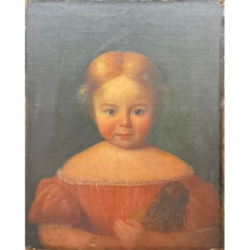 342 - English School (19th century)
Portrait of a Young Girl Holding a Doll,
oil on canvas laid on hardboa... 