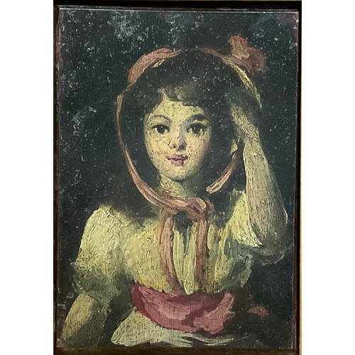 393 - English School (early 20th century)
Portrait of a Girl
oil on mahogany panel, 18cm x 13cm