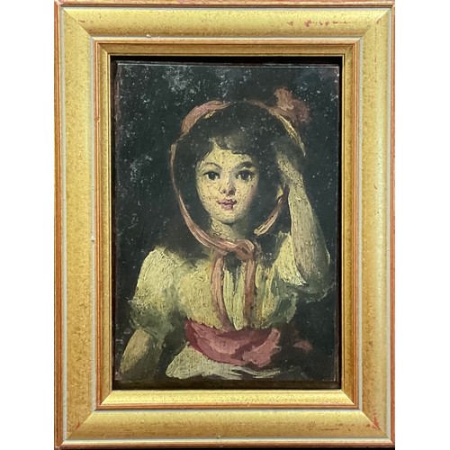 393 - English School (early 20th century)
Portrait of a Girl
oil on mahogany panel, 18cm x 13cm