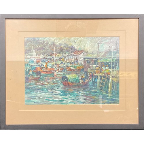 378 - Chin Chung (Chinese, 20th century)
Busy Harbour,
signed, oil on board, 25cm x 35cm