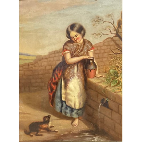 339 - English School (19th century)
Fetching Water,
inscribed to verso Richard Staunton Cahill, oil on boa... 