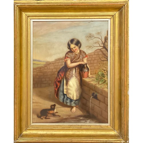 339 - English School (19th century)
Fetching Water,
inscribed to verso Richard Staunton Cahill, oil on boa... 