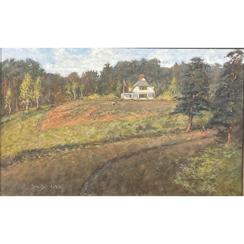 384 - David Cobb (1921-2014)
The Homestead,
signed, oil on hardboard panel, 34cm x 54cm