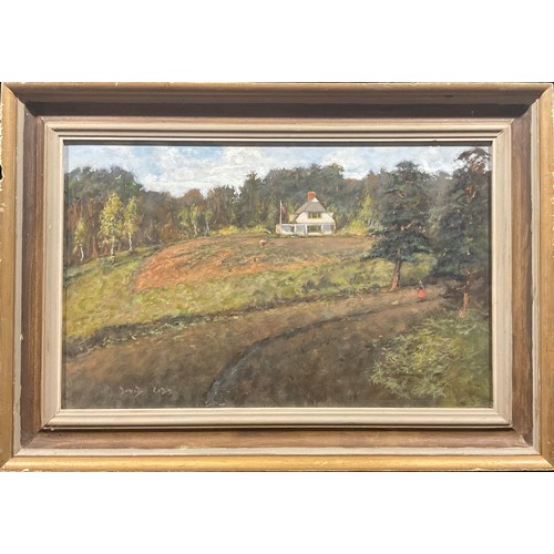 384 - David Cobb (1921-2014)
The Homestead,
signed, oil on hardboard panel, 34cm x 54cm