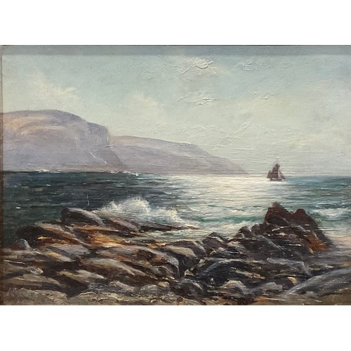 390 - English School (early 20th century)
a pair, Shipping Off the Isle of Man,
label to verso, oil on boa... 