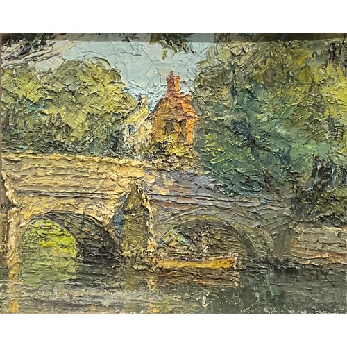 372 - Attributed to Ronald Ossary Dunlop
River, Bridge and Boat
oil on board, 25.5cm x 30.5cm