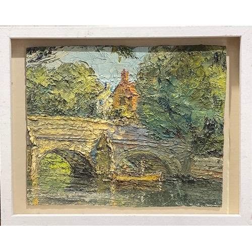 372 - Attributed to Ronald Ossary Dunlop
River, Bridge and Boat
oil on board, 25.5cm x 30.5cm