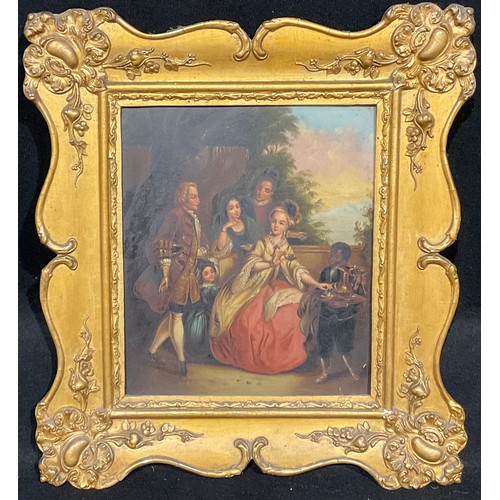 381 - Continental School (possibly German) (19th century)
An Aristocratic Family Taking Tea,
oil on metal ... 