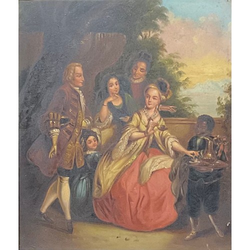 381 - Continental School (possibly German) (19th century)
An Aristocratic Family Taking Tea,
oil on metal ... 