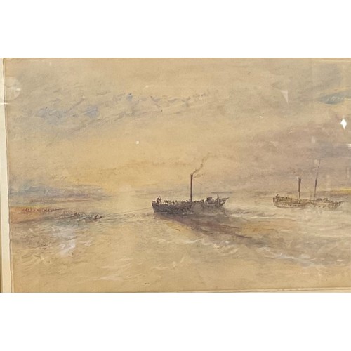 354 - Circle of JMW Turner RA
Sunrise on the Rhine,
watercolour, 25cm x 36cm

The mount with attribution a... 