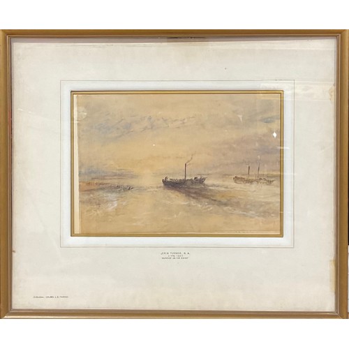 354 - Circle of JMW Turner RA
Sunrise on the Rhine,
watercolour, 25cm x 36cm

The mount with attribution a... 