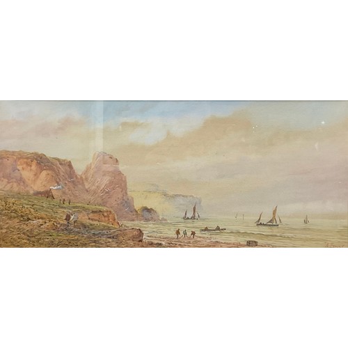 362 - E Lewis (Exhib. 1847 - 1855)
Bringing In The Nets, English Coast
signed, watercolour, 24cm x 54cm