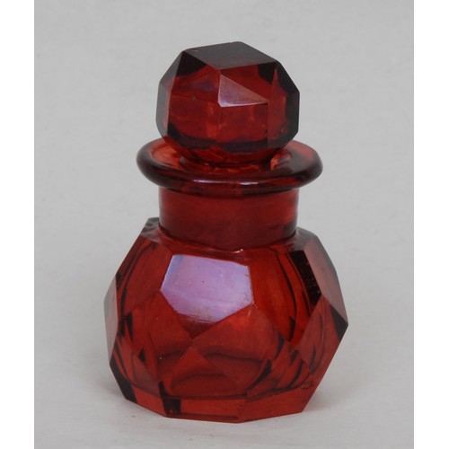 1197 - A Victorian silver mounted ruby glass double-ended scent and smelling salts bottle, the hinged and s... 