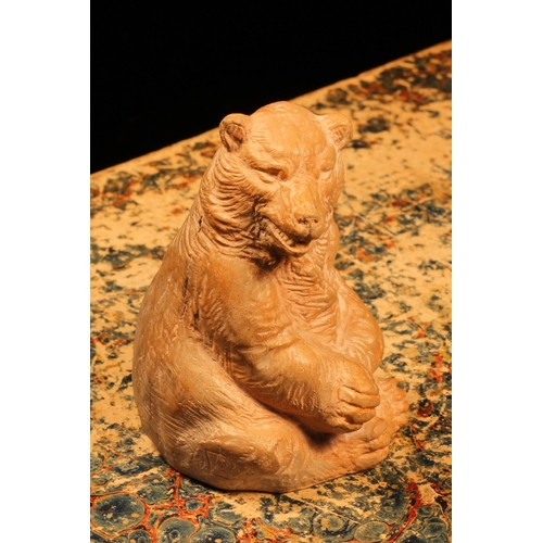 1252 - Alfred Lyndhurst Pocock (1882 - 1962), a terracotta cabinet sculpture, of a bear, 7cm high, signed w... 