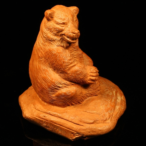 1256 - Alfred Lyndhurst Pocock (1882 - 1962), a terracotta cabinet sculpture, of a seated bear, 8cm high, s... 