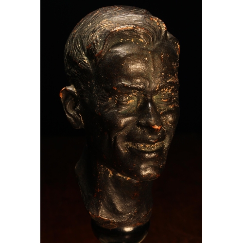 1250 - Alfred Lyndhurst Pocock (1882 - 1962), a terracotta bust, A Study in Facial Mechanics, turned ebonis... 