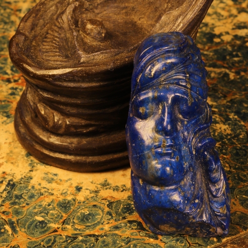 1226 - Alfred Lyndhurst Pocock (1882 - 1962), a lapis lazuli carving, the head a lady, terracotta cradle, u... 