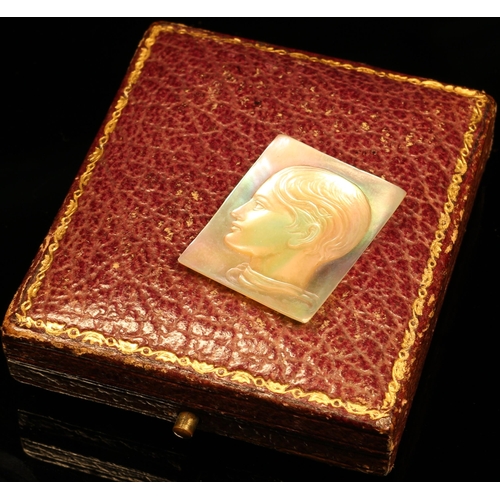 1244 - Alfred Lyndhurst Pocock (1882 - 1962), a rectangular mother of pearl cameo, carved with the head of ... 