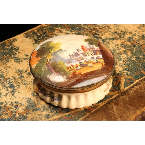 1186 - A George III South Staffordshire enamel circular table snuff box, hinged cover painted with an Itali... 