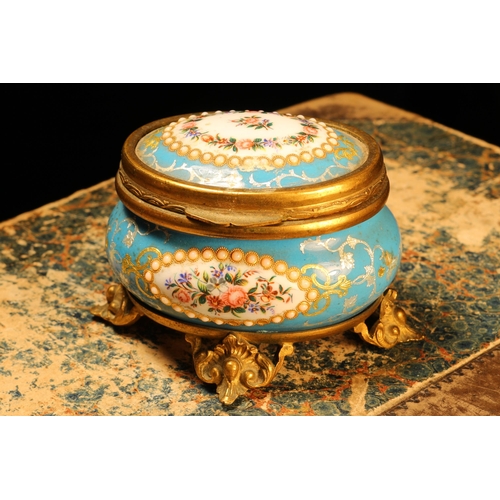 1174 - A 19th century French gilt metal mounted enamel oval jewel casket, painted with flowers within 'jewe... 