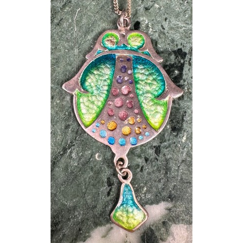 1020 - An Arts & Crafts style silver and enamel pendant, 4.5cm long, marked Silver