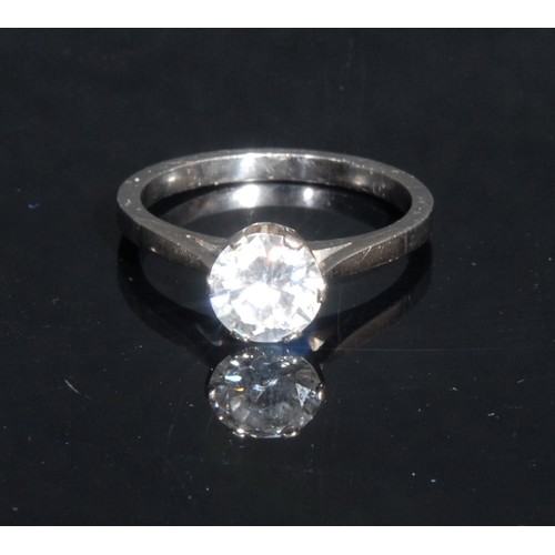 957 - A diamond solitaire ring, the round brilliant cut stone claw set, approximately 1.4ct, white metal s... 