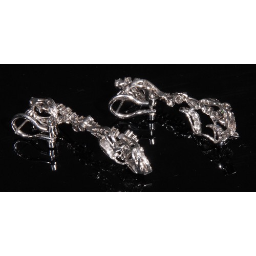 974 - A pair of diamond pedant earrings, each set with forty five round brilliant and mixed cut diamonds, ... 