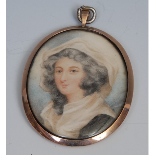 1164 - English School, 19th century, a portrait miniature, of a lady, head and shoulders, grey curly hair w... 