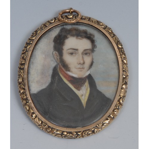 1165 - English School, 19th century, a portrait miniature, of a gentleman, head and shoulders, wearing a bl... 