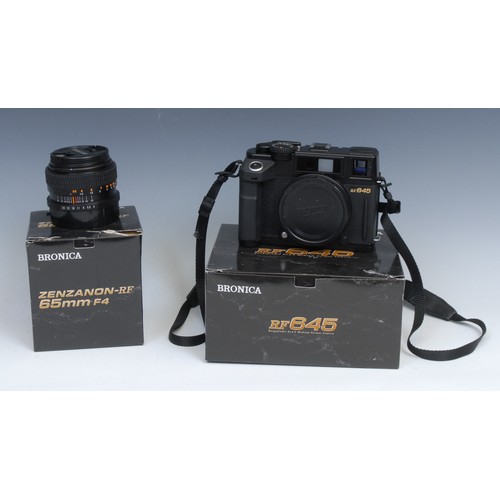 1307 - Photography: A Bronica RF 645 Medium Format Rangefinder camera, boxed; A Bronco Zenzanon-RF 65mm f4 ... 