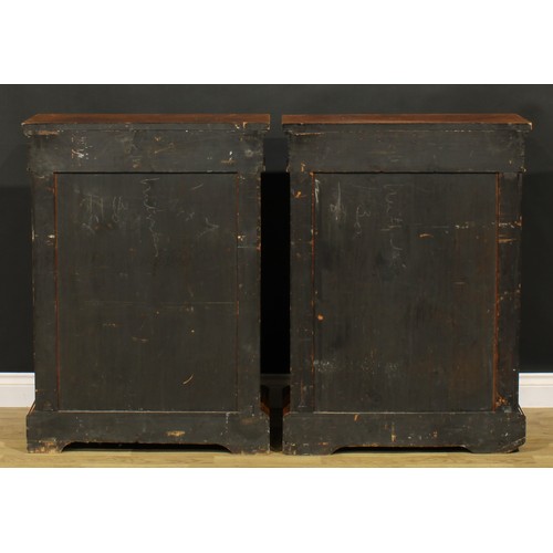 1608 - A pair of Victorian gilt metal mounted walnut and marquetry pier cabinets, each with oversailing rec... 