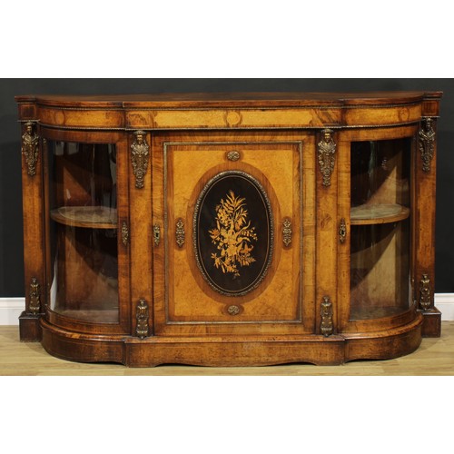 2089 - A Victorian gilt metal mounted walnut, burr walnut and marquetry credenza, slightly oversailing top ... 