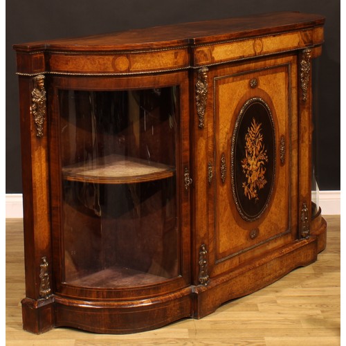 2089 - A Victorian gilt metal mounted walnut, burr walnut and marquetry credenza, slightly oversailing top ... 