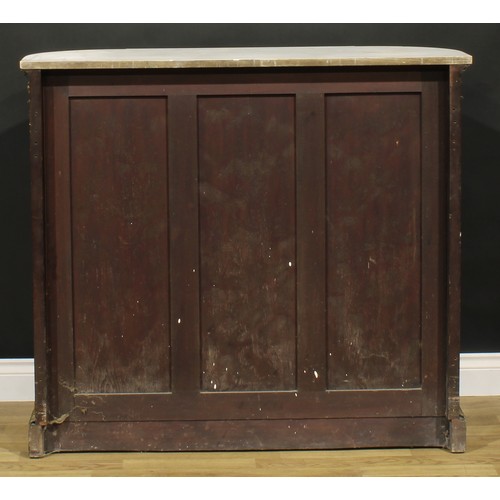 2090 - A Victorian gilt metal mounted walnut and fiddleback mahogany credenza, marble top above a glazed do... 