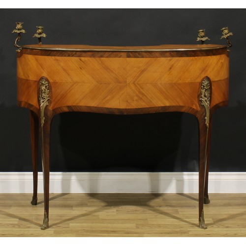 1587 - A French Louis XV Revival gilt metal mounted kingwood and rosewood writing desk, shaped superstructu... 