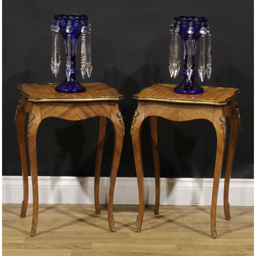 1600 - A pair of Louis XV Revival gilt metal mounted urn or lamp tables, parquetry top, French cabriole leg... 