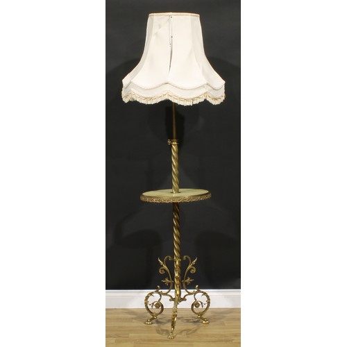 2045 - Interior Design - a gilt brass and onyx telescopic floor lamp, incorporating a circular wine plateau... 