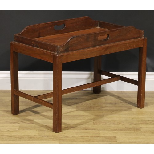 2128 - A George III Revival mahogany butler’s tray on stand, 52cm high overall, 68cm wide, 42cm deep, early... 