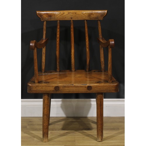 1616 - A 19th century Irish ash hedge or famine chair, of traditional vernacular form, 74cm high, 54cm wide... 