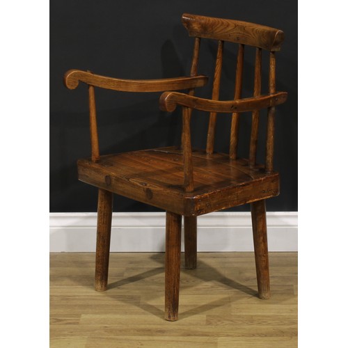 1616 - A 19th century Irish ash hedge or famine chair, of traditional vernacular form, 74cm high, 54cm wide... 