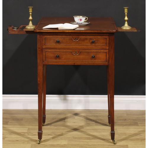 2147 - A George III Revival mahogany chamber table, rounded rectangular top with fall leaf, above two friez... 