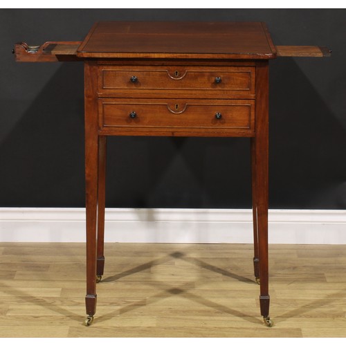 2147 - A George III Revival mahogany chamber table, rounded rectangular top with fall leaf, above two friez... 