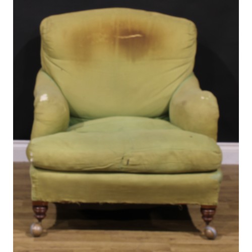 1456 - A 19th century Bridgewater type easy chair, by Howard & Sons, stuffed-over upholstery, stamped 7426 ... 