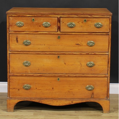 2149 - A George III pine chest, of two short and three long graduated drawers, 100cm high, 102cm wide, 49cm... 