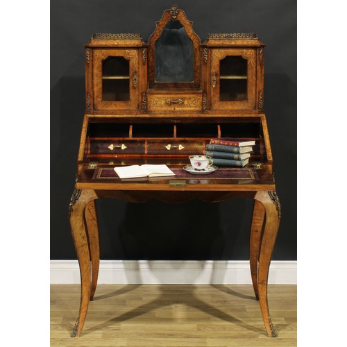 2151 - A Victorian Franglais gilt metal mounted walnut and marquetry bureau de dame, in the Louis XV taste,... 