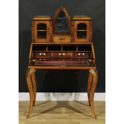 2151 - A Victorian Franglais gilt metal mounted walnut and marquetry bureau de dame, in the Louis XV taste,... 