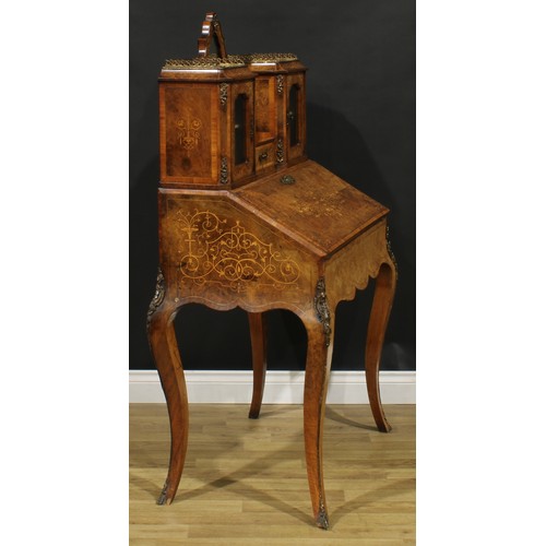 2151 - A Victorian Franglais gilt metal mounted walnut and marquetry bureau de dame, in the Louis XV taste,... 