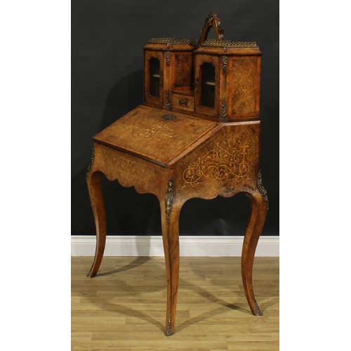 2151 - A Victorian Franglais gilt metal mounted walnut and marquetry bureau de dame, in the Louis XV taste,... 