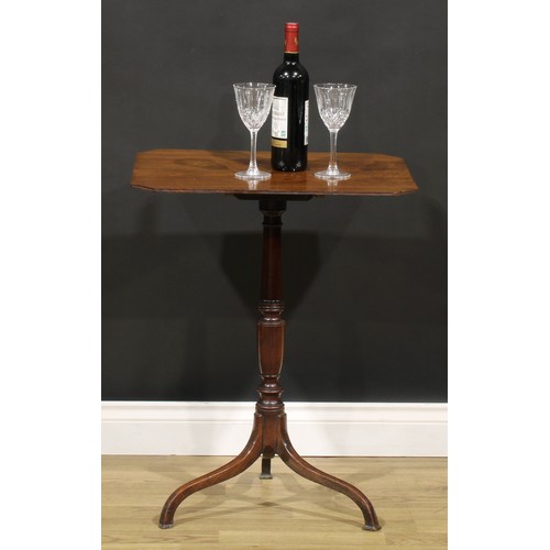 1618 - A 19th century mahogany canted rectangular tripod wine table, 73cm high, 56.5cm wide, 46.5cm deep